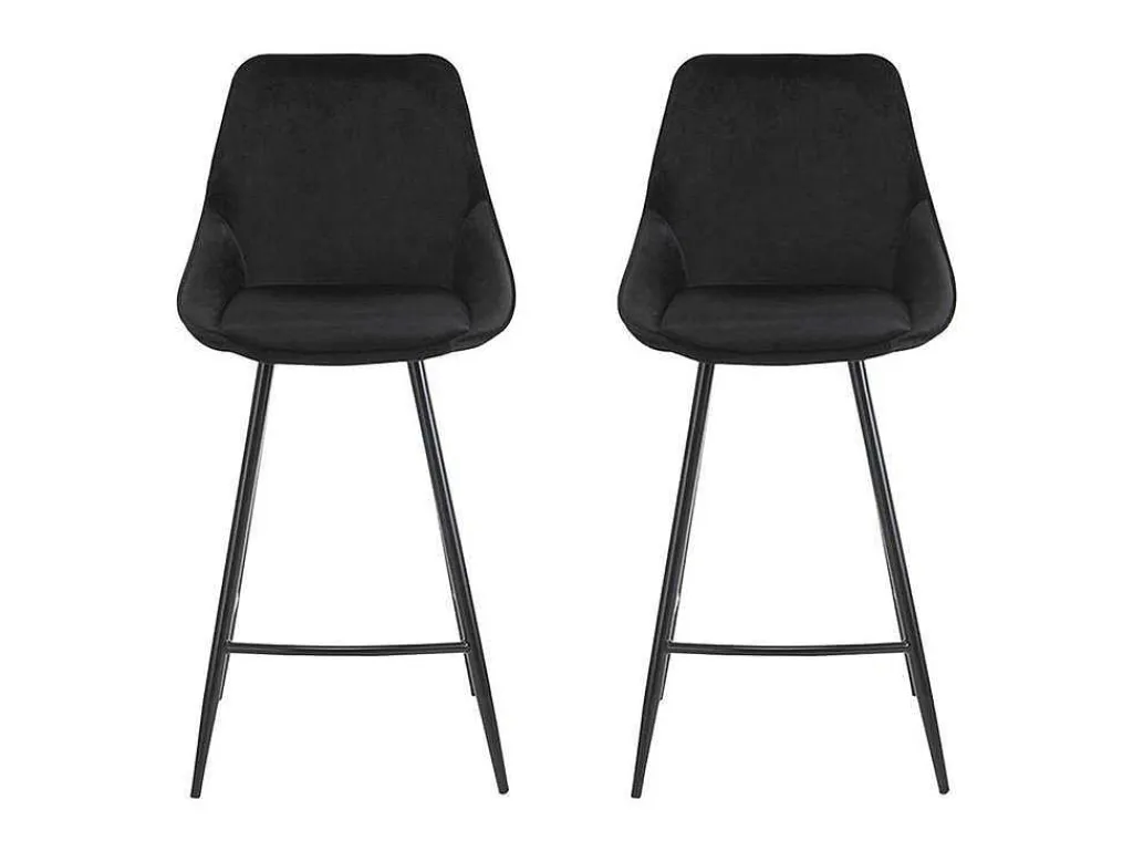 Set Van 2 Barkrukken Masurie - Velours - Zwart-Vente-unique Clearance