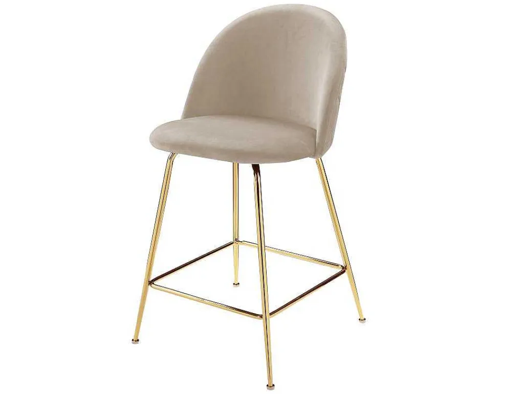 Set Van 2 Barkrukken Melbourne - Fluweel En Goudkleurig Metaal - Beige-Vente-unique Outlet