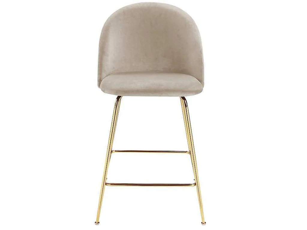 Set Van 2 Barkrukken Melbourne - Fluweel En Goudkleurig Metaal - Beige-Vente-unique Outlet