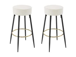 Set Van 2 Barkrukken Van Bouclestof En Zwart Staal - Wit En Goudkleurig - Belinio I-Vente-unique Online
