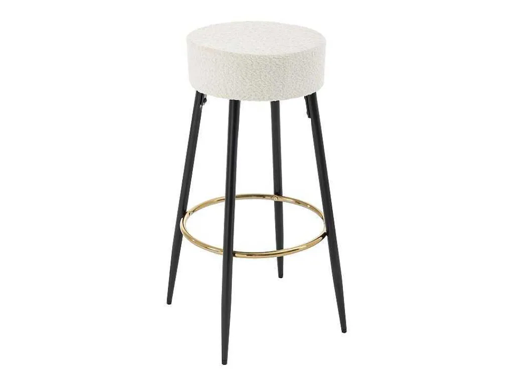 Set Van 2 Barkrukken Van Bouclestof En Zwart Staal - Wit En Goudkleurig - Belinio I-Vente-unique Online