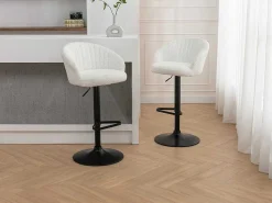 Set Van 2 Barkrukken Van Bouclestof En Metaal - Wit - Doraliz-Vente-unique Best