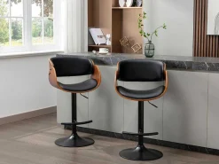 Set Van 2 Barkrukken Van Kunstleer En Metaal - Zwart En Donker Naturel - Jelsa-Vente-unique Best