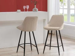 Set Van 2 Barkrukken Van Ribfluweel En Zwart Metaal - Cremewit - Masurie-Vente-unique Online
