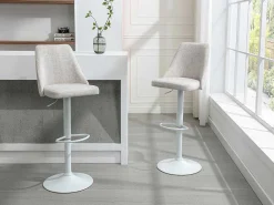 Set Van 2 Barkrukken Van Stof En Wit Metaal - Beige - Kiyola-Vente-unique Sale