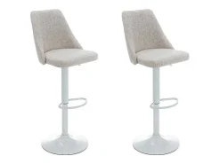 Set Van 2 Barkrukken Van Stof En Wit Metaal - Beige - Kiyola-Vente-unique Sale