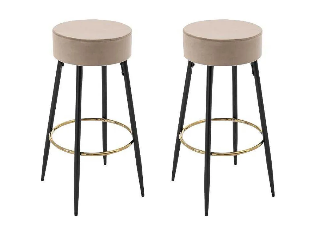 Set Van 2 Barkrukken Van Velours En Zwart Staal - Beige En Goudkleurig - Belinio I-Vente-unique Discount