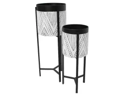 Set Van 2 Bloembakken Op Poot Van Metaal - D20 X H53 Cm En D25 X H69 Cm - Zwart En Wit - Capoli-OZAIA Sale