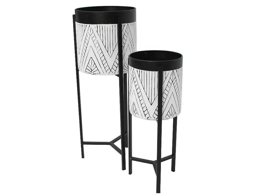 Set Van 2 Bloembakken Op Poot Van Metaal - D20 X H53 Cm En D25 X H69 Cm - Zwart En Wit - Capoli-OZAIA Sale