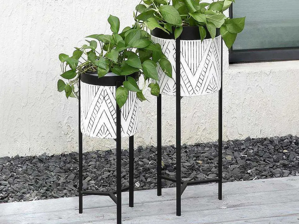 Set Van 2 Bloembakken Op Poot Van Metaal - D20 X H53 Cm En D25 X H69 Cm - Zwart En Wit - Capoli-OZAIA Sale