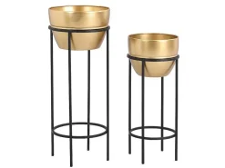 Set Van 2 Bloembakken Op Poot Van Metaal - D25 X H61 Cm En D30 X H77 Cm - Goudkleurig En Zwart - Naba-OZAIA Outlet