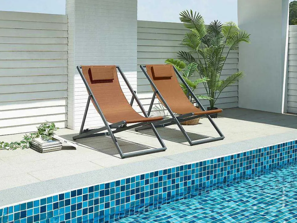 Set Van 2 Chileense Ligstoelen Van Aluminium - Terracotta - Anilio Van-MYLIA Clearance