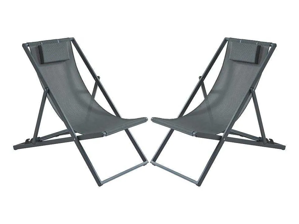 Set Van 2 Chileense Ligstoelen Van Aluminium - Antraciet - Anilio Van-MYLIA Sale