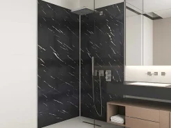 Set Van 2 Douchewandpanelen Met Marmereffect Van Aluminium Met Profielen - 2 X L90 X H210 Cm Eneko-Shower & Design
