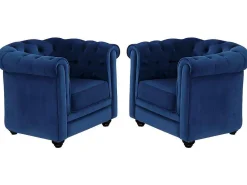 Set Van 2 Fauteuils Chesterfield - Fluweel - Konings Blauw-Vente-unique