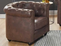 Set Van 2 Fauteuils Chesterfield Van Microvezel Met Vintage Look-Vente-unique Outlet