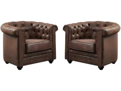 Set Van 2 Fauteuils Chesterfield Van Microvezel Met Vintage Look-Vente-unique Outlet