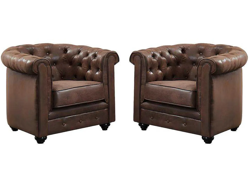 Set Van 2 Fauteuils Chesterfield Van Microvezel Met Vintage Look-Vente-unique Outlet