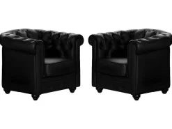 Set Van 2 Fauteuils Chesterfield Van Kunstleer - Zwart-Vente-unique New