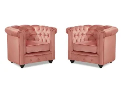 Set Van 2 Fauteuils Chesterfield - Fluweel - Pastel Roze-Vente-unique Best