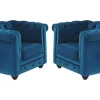 Set Van 2 Fauteuils Chesterfield - Fluweel - Eend Blauw-Vente-unique Clearance
