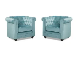 Set Van 2 Fauteuils Chesterfield - Fluweel - Pastel Blauw-Vente-unique Clearance