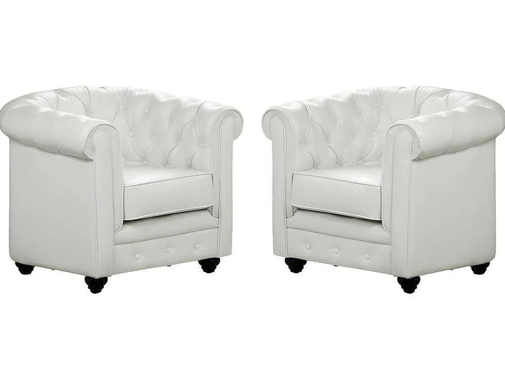 Set Van 2 Fauteuils Chesterfield Van Kunstleer - Wit-Vente-unique Hot