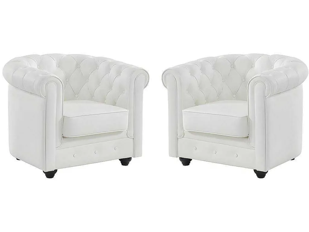 Set Van 2 Fauteuils Van Buffelleer Chesterfield - Wit-Vente-unique Outlet