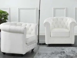 Set Van 2 Fauteuils Van Buffelleer Chesterfield - Wit-Vente-unique Outlet