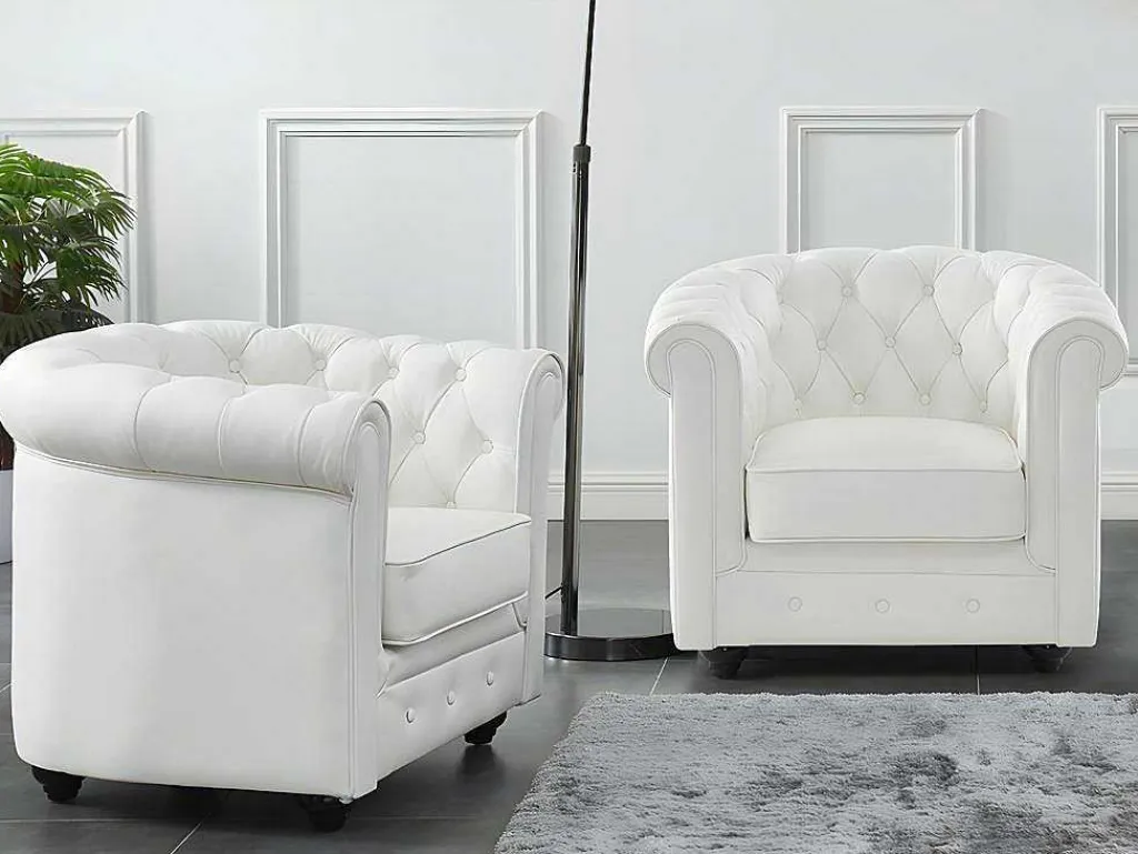 Set Van 2 Fauteuils Van Buffelleer Chesterfield - Wit-Vente-unique Outlet