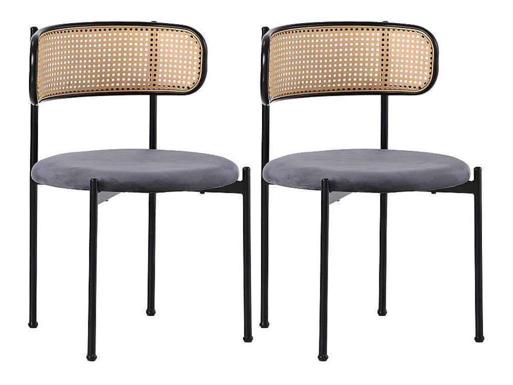 Set Van 2 Fluwelen En Rotan Stoelen - Metalen Poten - Grijs-ModernLuxe Discount