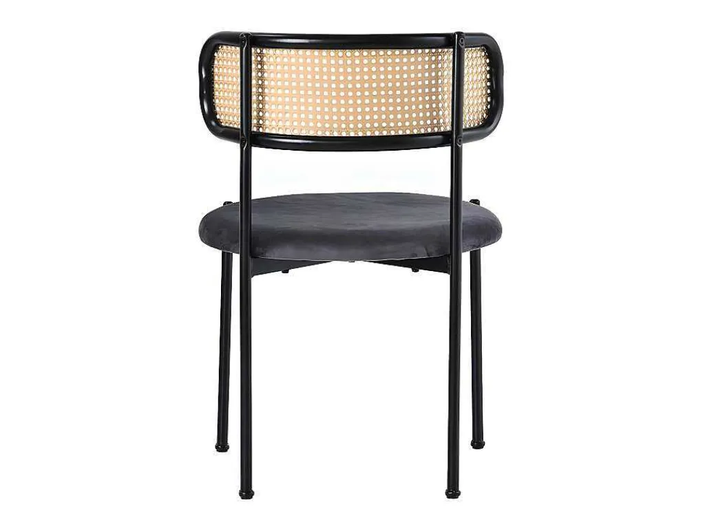 Set Van 2 Fluwelen En Rotan Stoelen - Metalen Poten - Grijs-ModernLuxe Discount