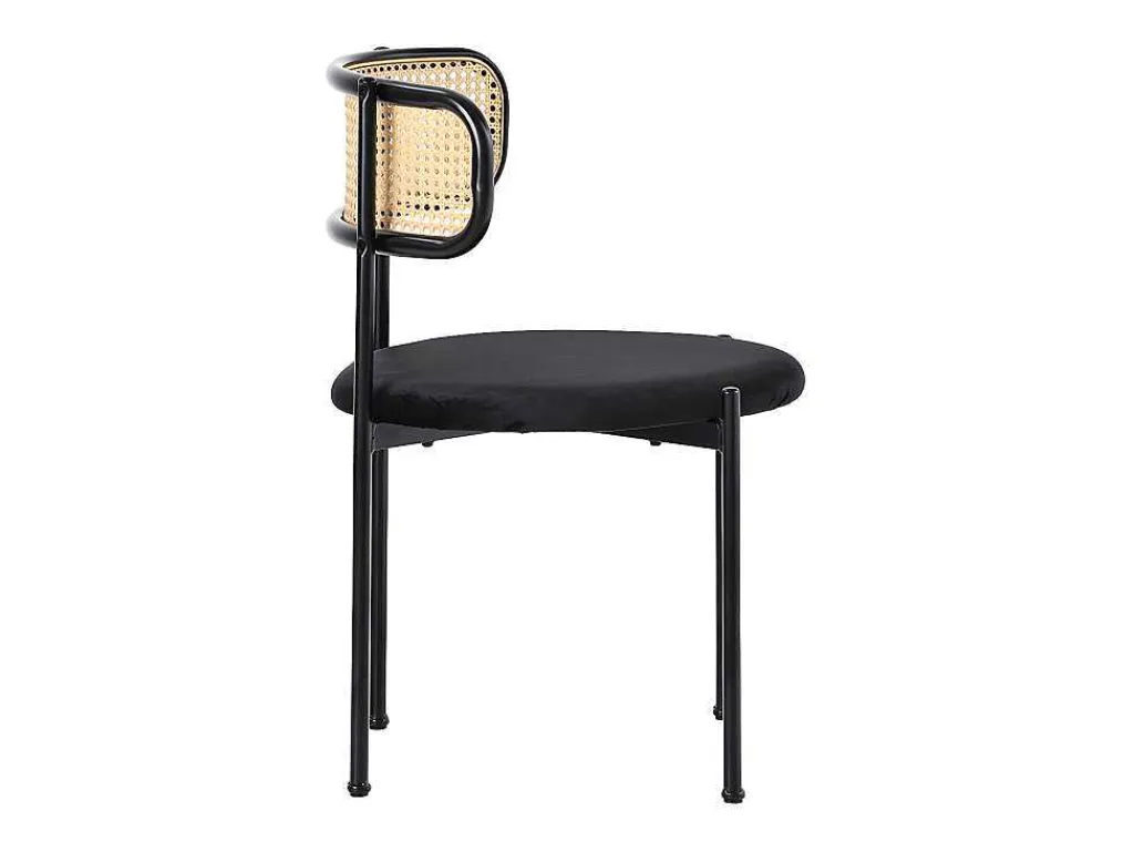 Set Van 2 Fluwelen En Rotan Stoelen - Metalen Poten - Zwart-ModernLuxe Clearance