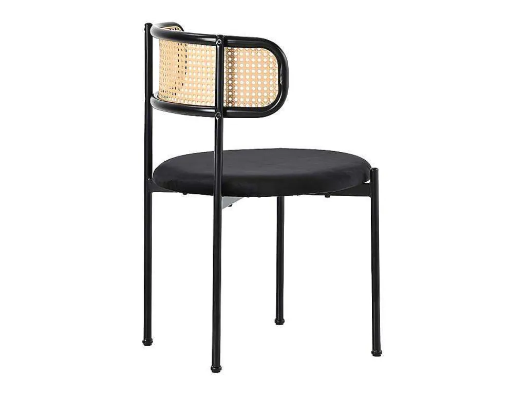 Set Van 2 Fluwelen En Rotan Stoelen - Metalen Poten - Zwart-ModernLuxe Clearance