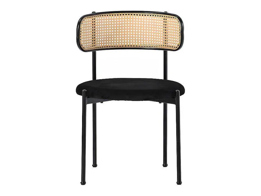 Set Van 2 Fluwelen En Rotan Stoelen - Metalen Poten - Zwart-ModernLuxe Clearance