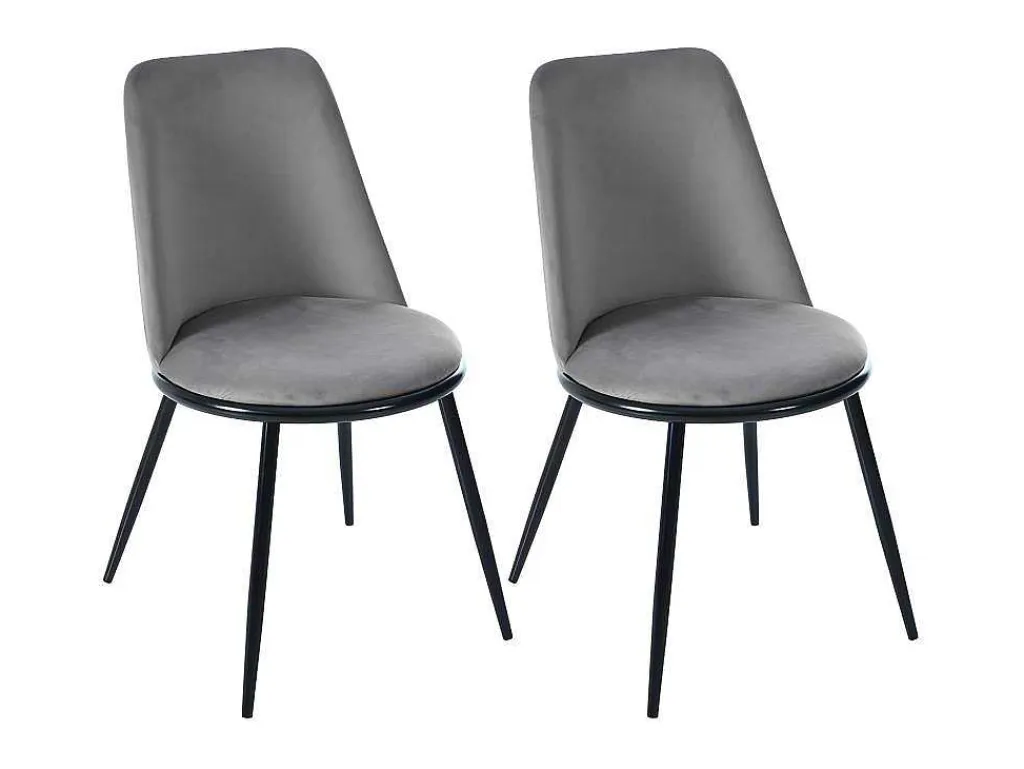 Set Van 2 Fluwelen Gestoffeerde Stoelen Met Rugleuning - Zwart Metalen Structuur - Grijs-ModernLuxe Best