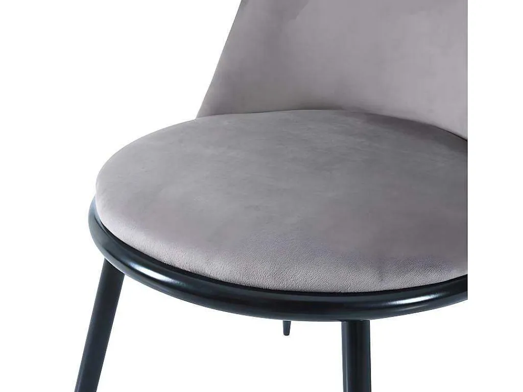 Set Van 2 Fluwelen Gestoffeerde Stoelen Met Rugleuning - Zwart Metalen Structuur - Grijs-ModernLuxe Best