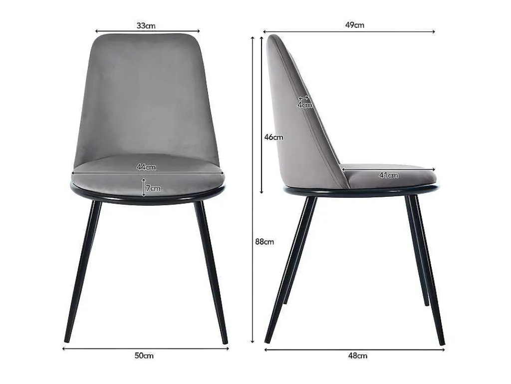 Set Van 2 Fluwelen Gestoffeerde Stoelen Met Rugleuning - Zwart Metalen Structuur - Grijs-ModernLuxe Best