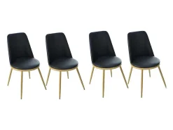 Set Van 4 Fluwelen Gestoffeerde Stoelen Met Rugleuning - Goudkleurige Metalen Structuur - Zwart-ModernLuxe Discount