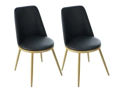 Set Van 4 Fluwelen Gestoffeerde Stoelen Met Rugleuning - Goudkleurige Metalen Structuur - Zwart-ModernLuxe Discount