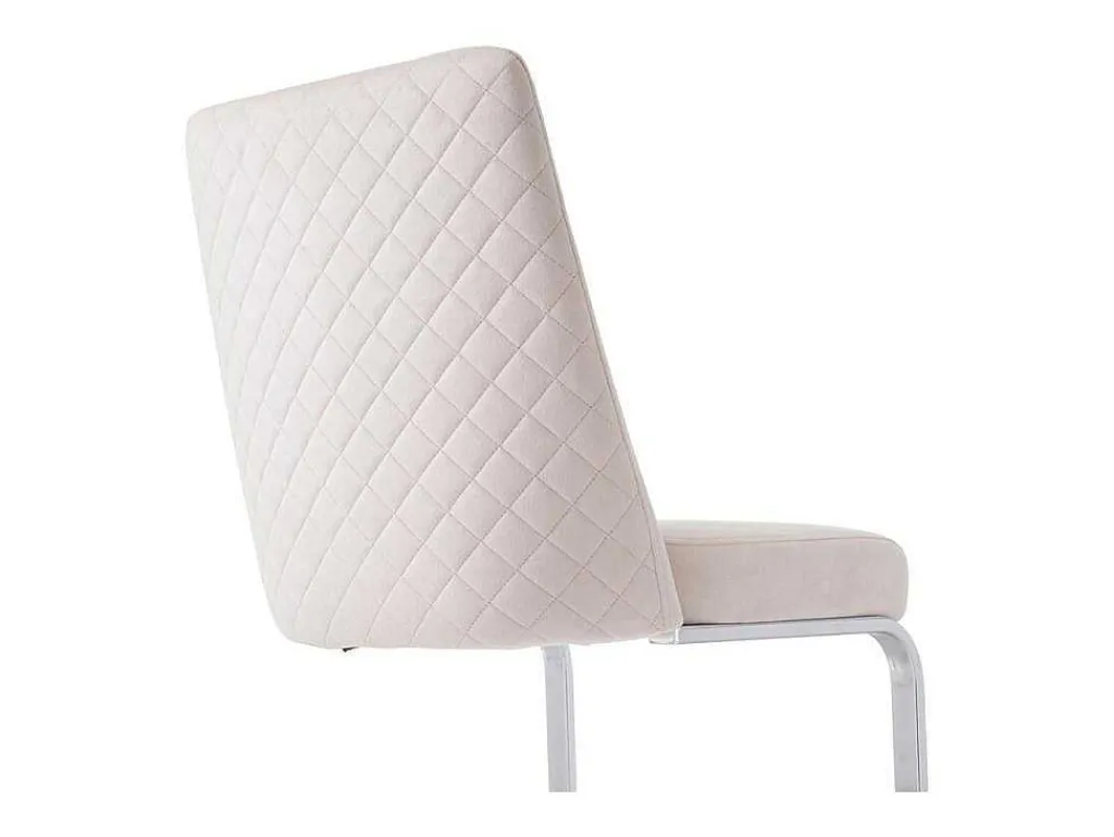 Set Van 4 Fluwelen Sledestoelen - Rugleuning Ruitpatroon - Onderstel Zilverkleurig Metaal - Beige-ModernLuxe New