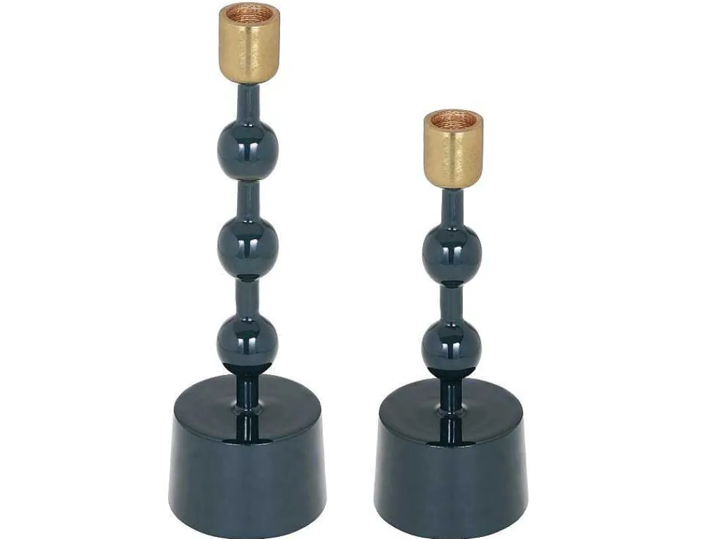 Set Van 2 Geemailleerde Aluminium Kandelaars - H.26,5 Cm En H.22 Cm - Eend Blauw - Parina-OZAIA Best