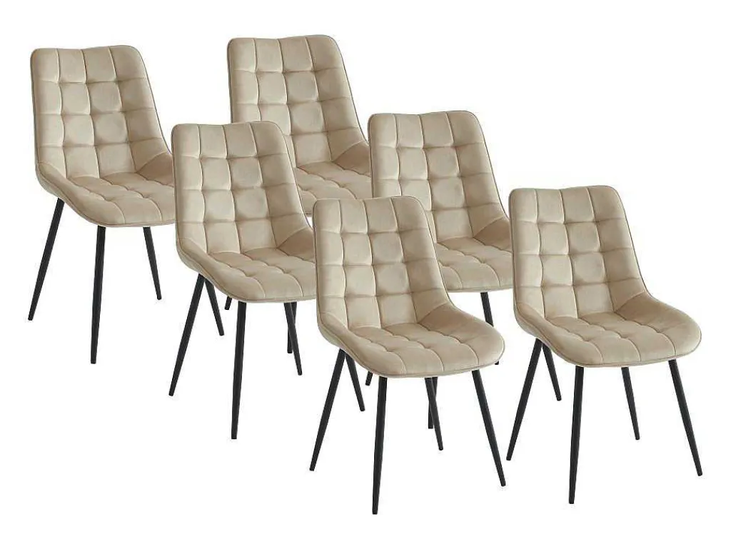 Set Van 6 Gewatteerde Stoelen - Velours En Zwart Metaal - Beige - Ollua-Vente-unique Discount