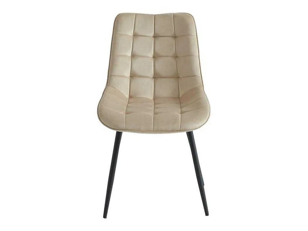 Set Van 6 Gewatteerde Stoelen - Velours En Zwart Metaal - Beige - Ollua-Vente-unique Discount