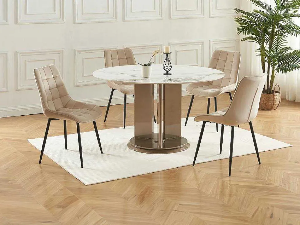 Set Van 6 Gewatteerde Stoelen - Velours En Zwart Metaal - Beige - Ollua-Vente-unique Discount