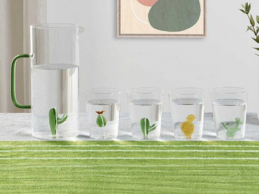 Set Van 4 Glazen Met Cactus - Transparant En Groen - O8 X H10 Cm - Puntia-OZAIA New