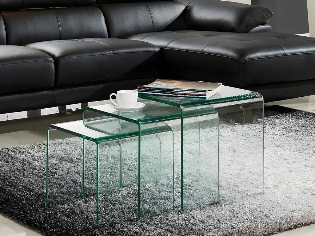 Set Van 3 Inschuifbare Bijzettafels Minka - Glas-Vente-unique Clearance