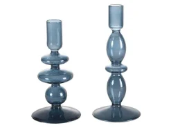 Set Van 2 Kandelaars - D9 X H21 Cm En D9 X H18,5 Cm - Glas - Blauw - Kandie-OZAIA Clearance