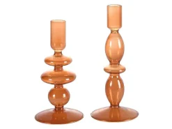 Set Van 2 Kandelaars - H21 En 18,5 Cm - Glas - Oranje - Kandie-OZAIA