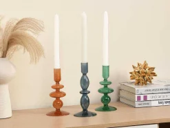 Set Van 2 Kandelaars - H21 En 18,5 Cm - Glas - Oranje - Kandie-OZAIA